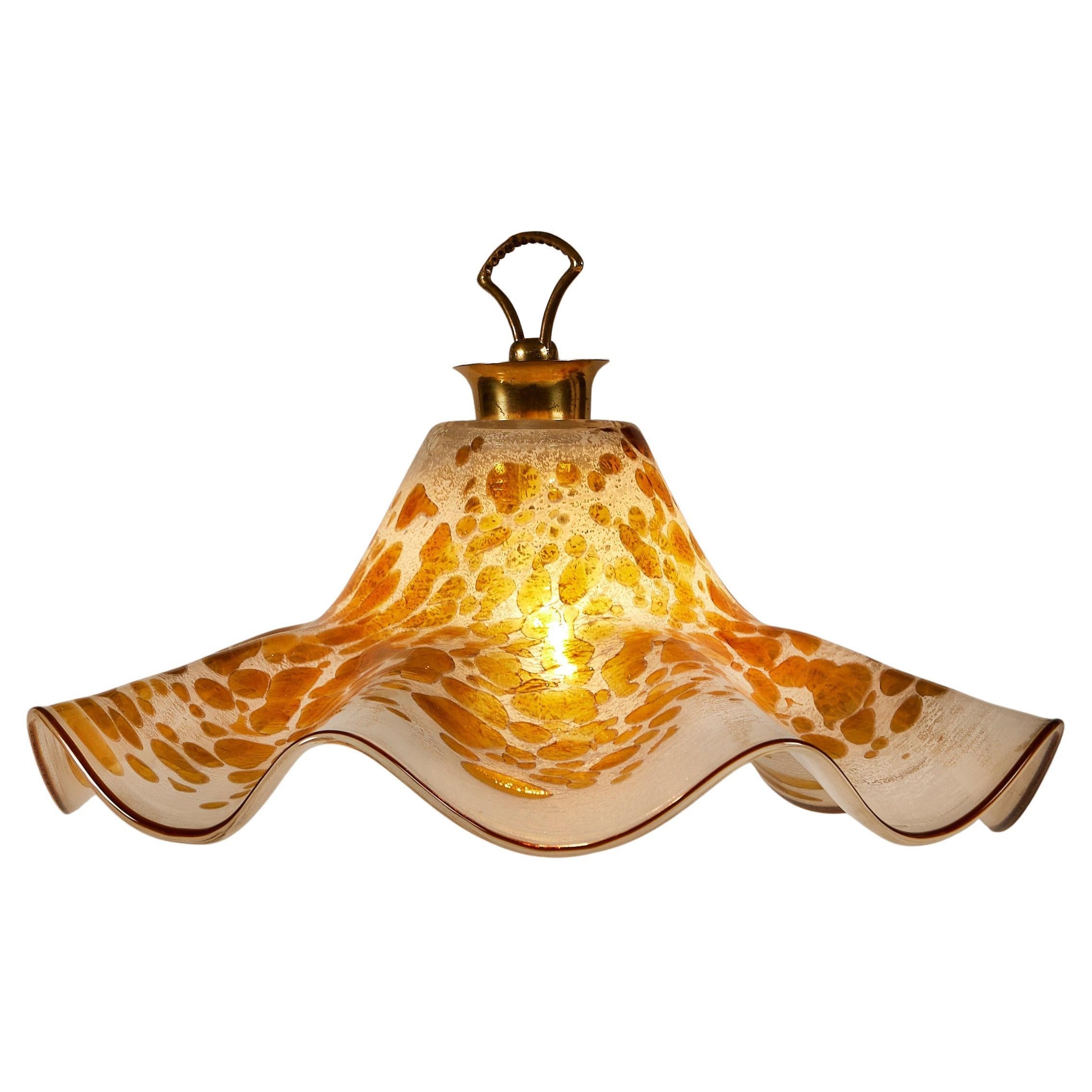 Italian 1960s Murano amber, brown and cream 'Fazzoletto' Hankerchief Pendant