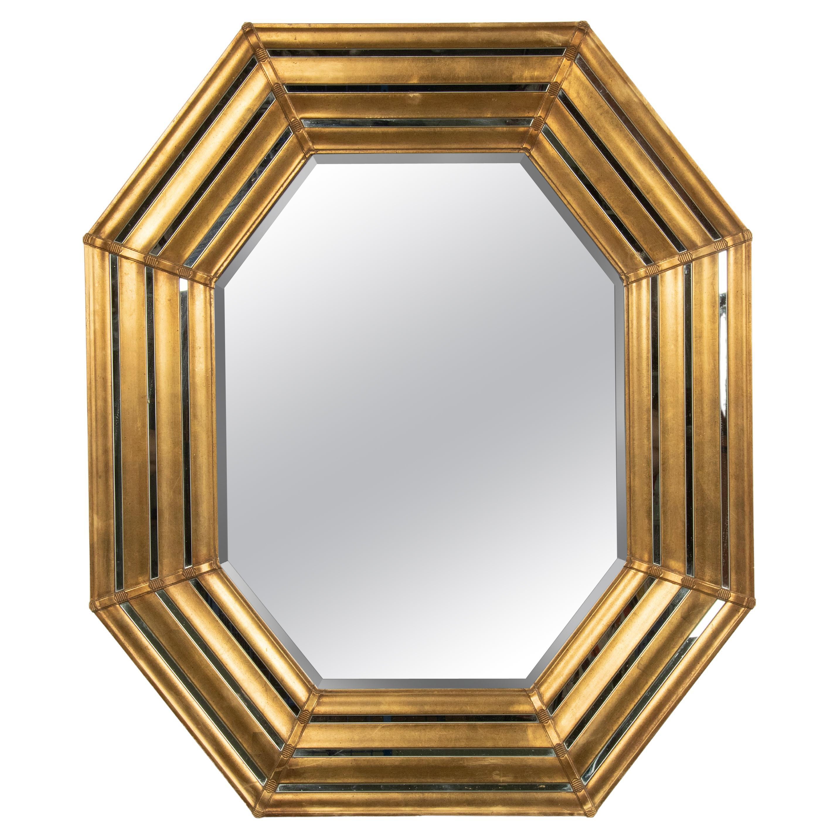 Hollywood Regency Style Octoganonal Gilt Wall Mirror For Sale