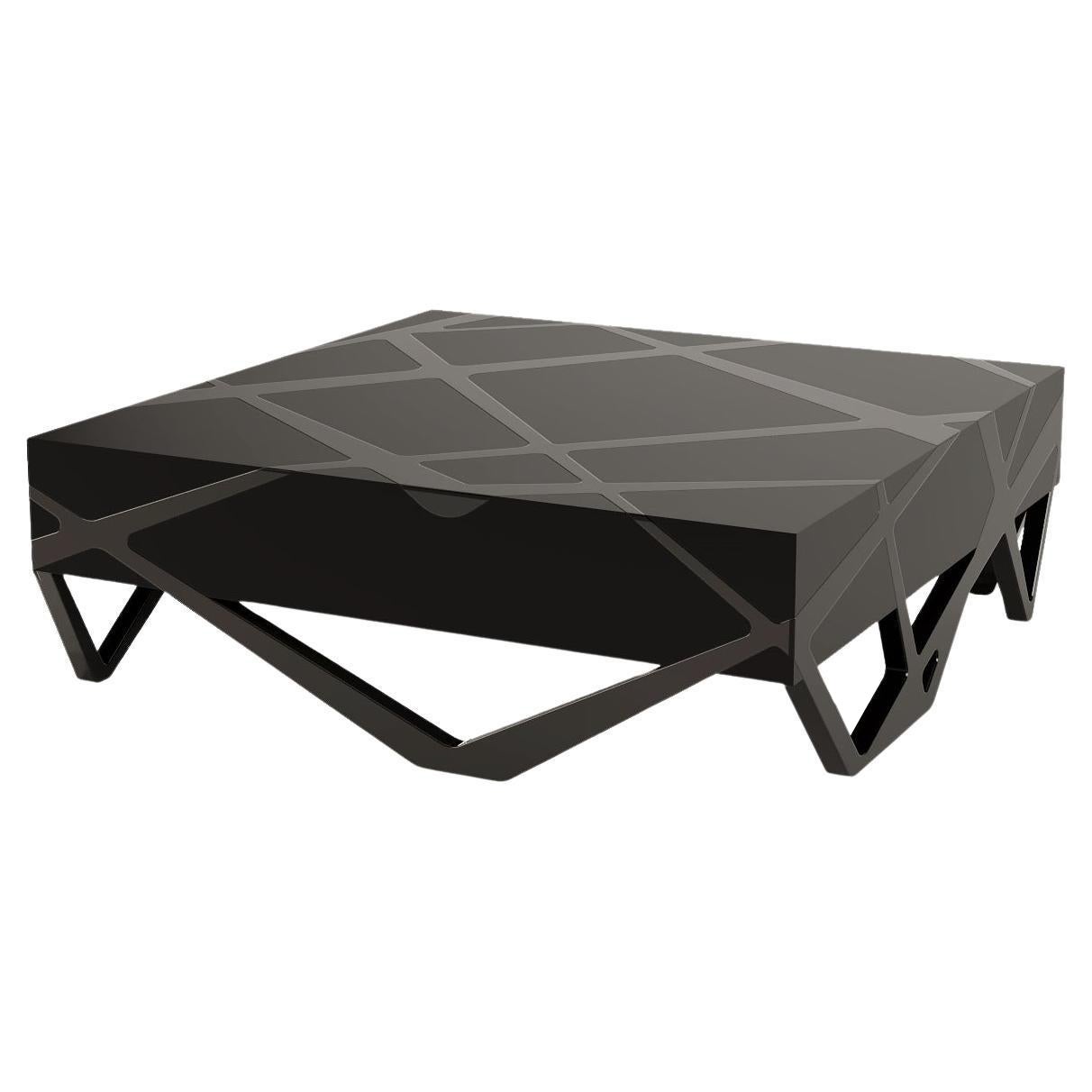 Organic Modern Accent Square Center Coffee Table High-Gloss Matte Black Lacquer For Sale