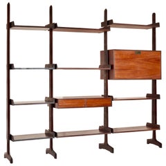 Vittorio Dassi Teak Wall Unit with Shelves and Storage Units, Italy, 1950s
