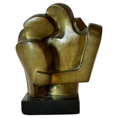 Vintage Graça Baião Brazilian Modern Bronze Sculpture of Two People Hugging, 1960s