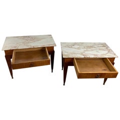 Vintage Couple of Bedside Tables with Drawer and Marble Top by Paolo Buffa