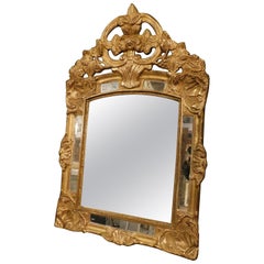 Antique Small French Gilded Mirror with Framed Sculptures, 19th Century