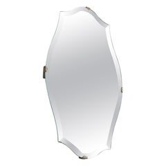 Vintage Art Deco Shield Mirror in Facetted and Patinated Mirror Glass, 1940s