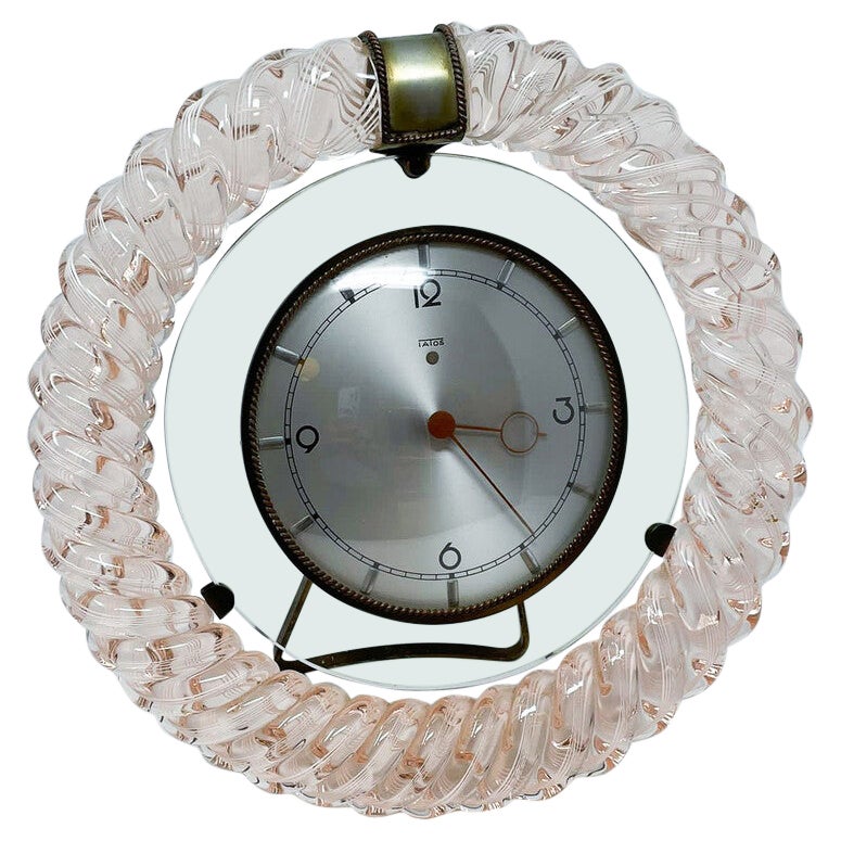Mid-Century Modern Art Deco Table Clock, Murano Glass, 1950s For Sale
