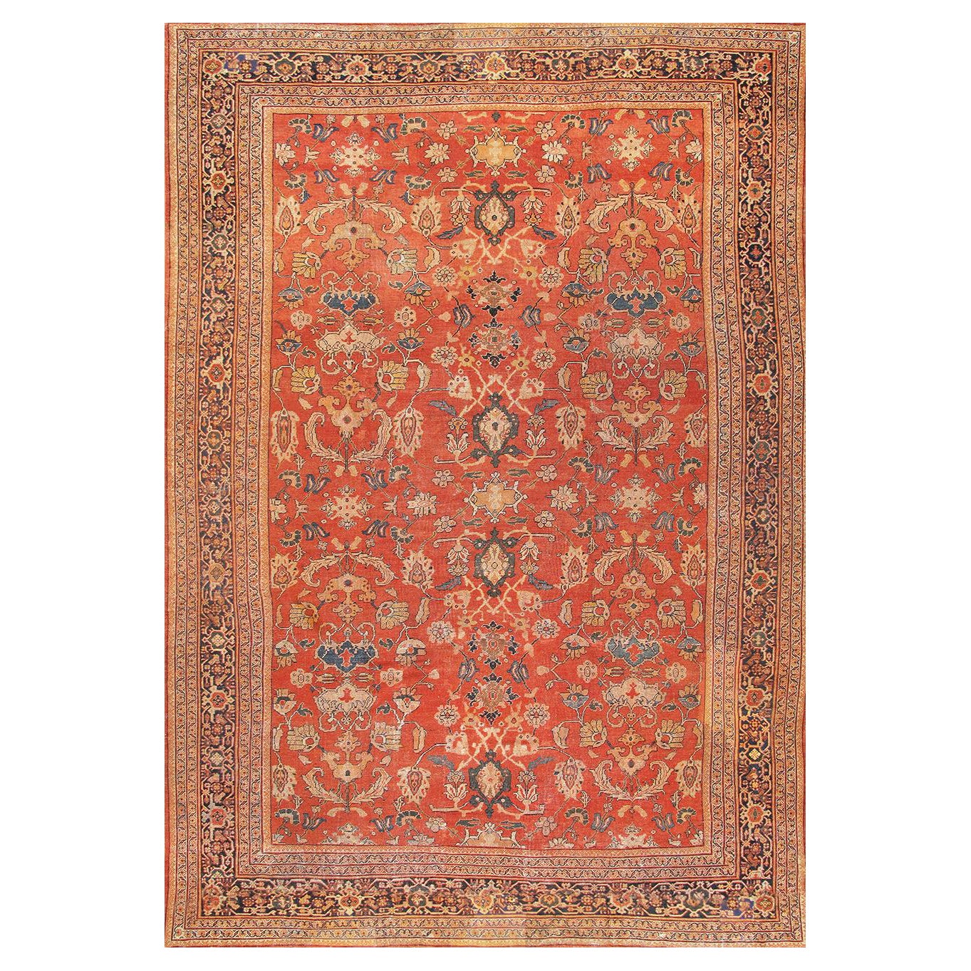 Antique Melody Collection Rust Lamb's Wool Area Rug For Sale