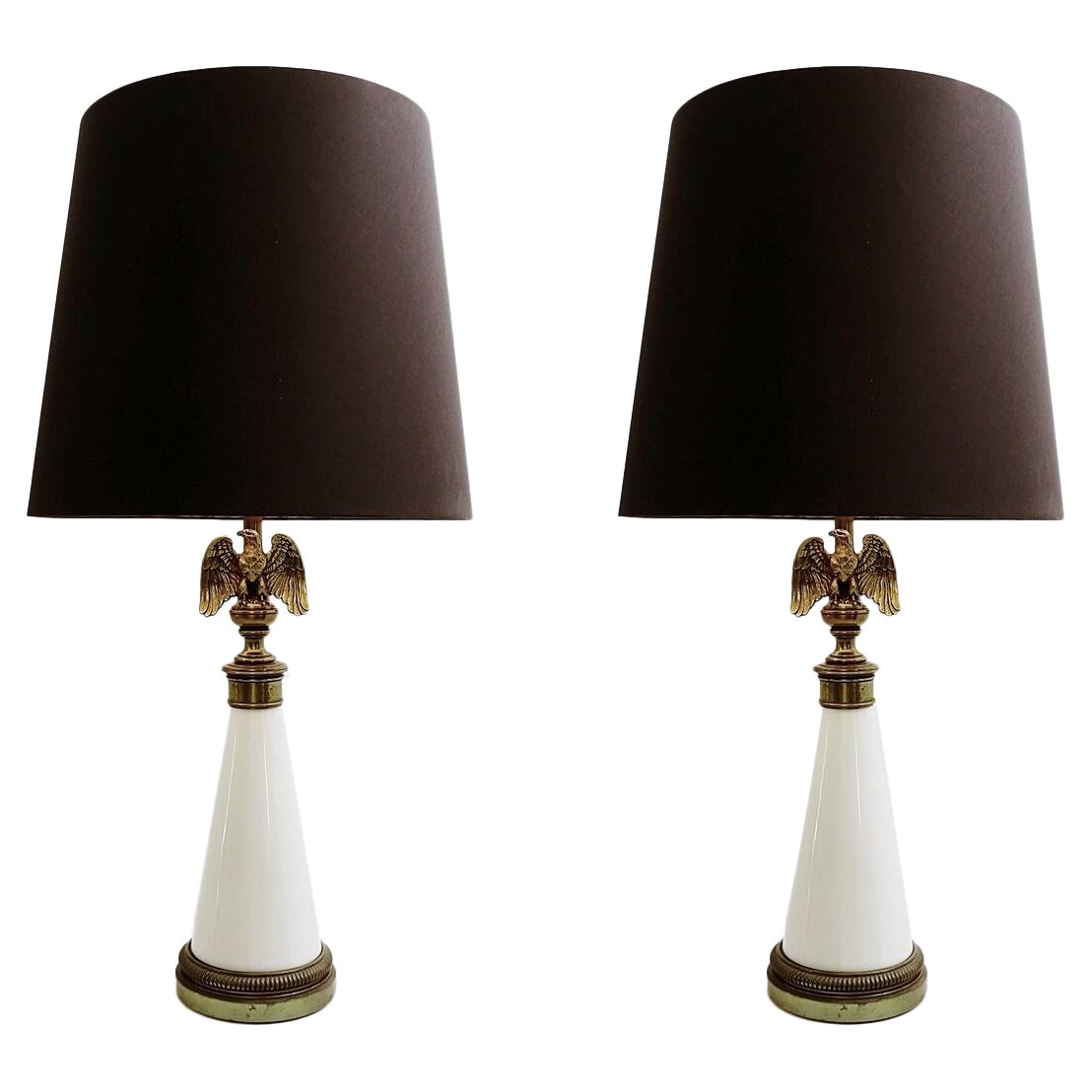 Pair of Midcentury American Eagle Table Lamps, Ceramic and Brass