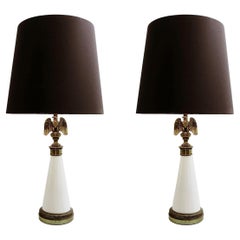 Retro Pair of Midcentury American Eagle Table Lamps, Ceramic and Brass