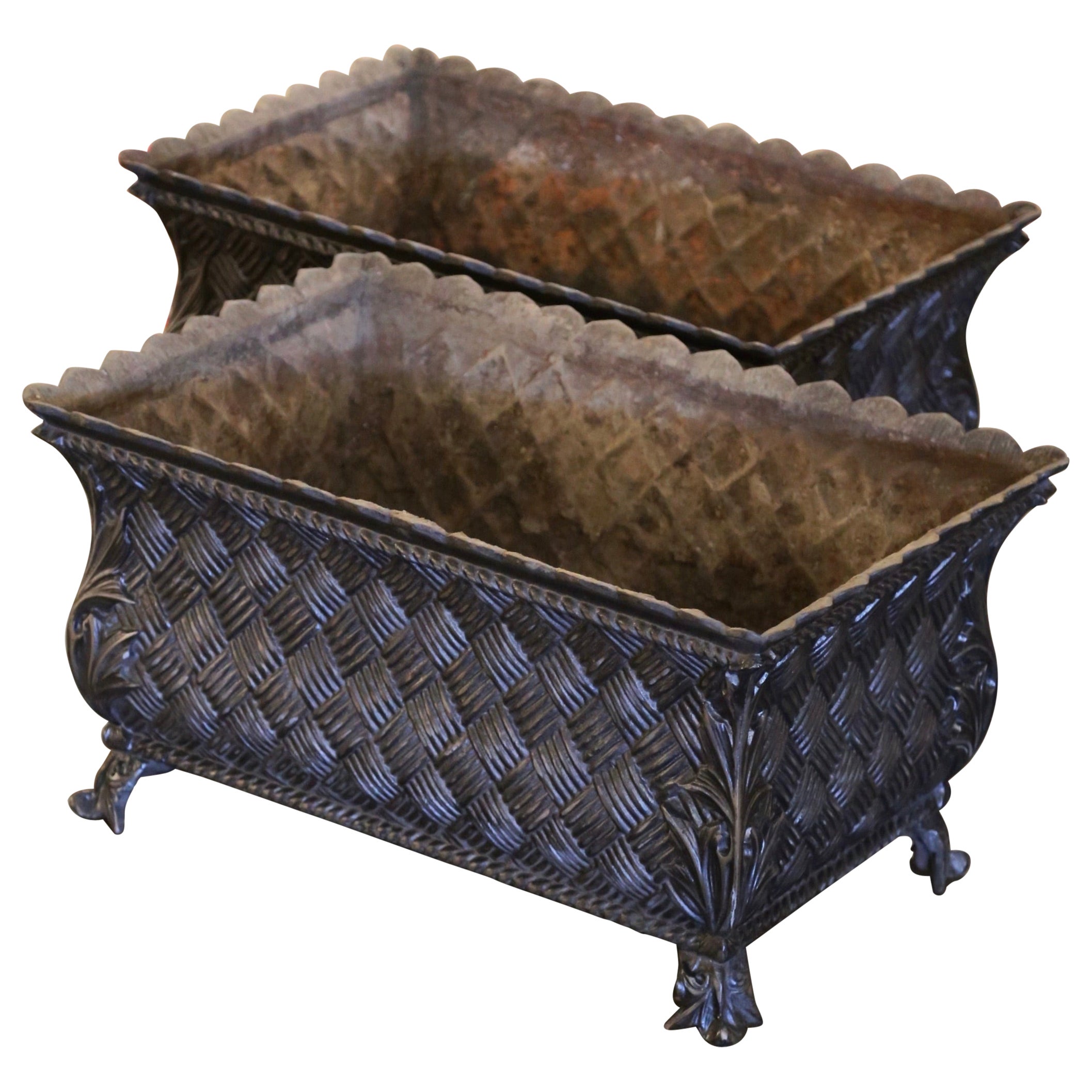 Pair of 19th Century French Polished Iron Planter Boxes Jardinieres For Sale