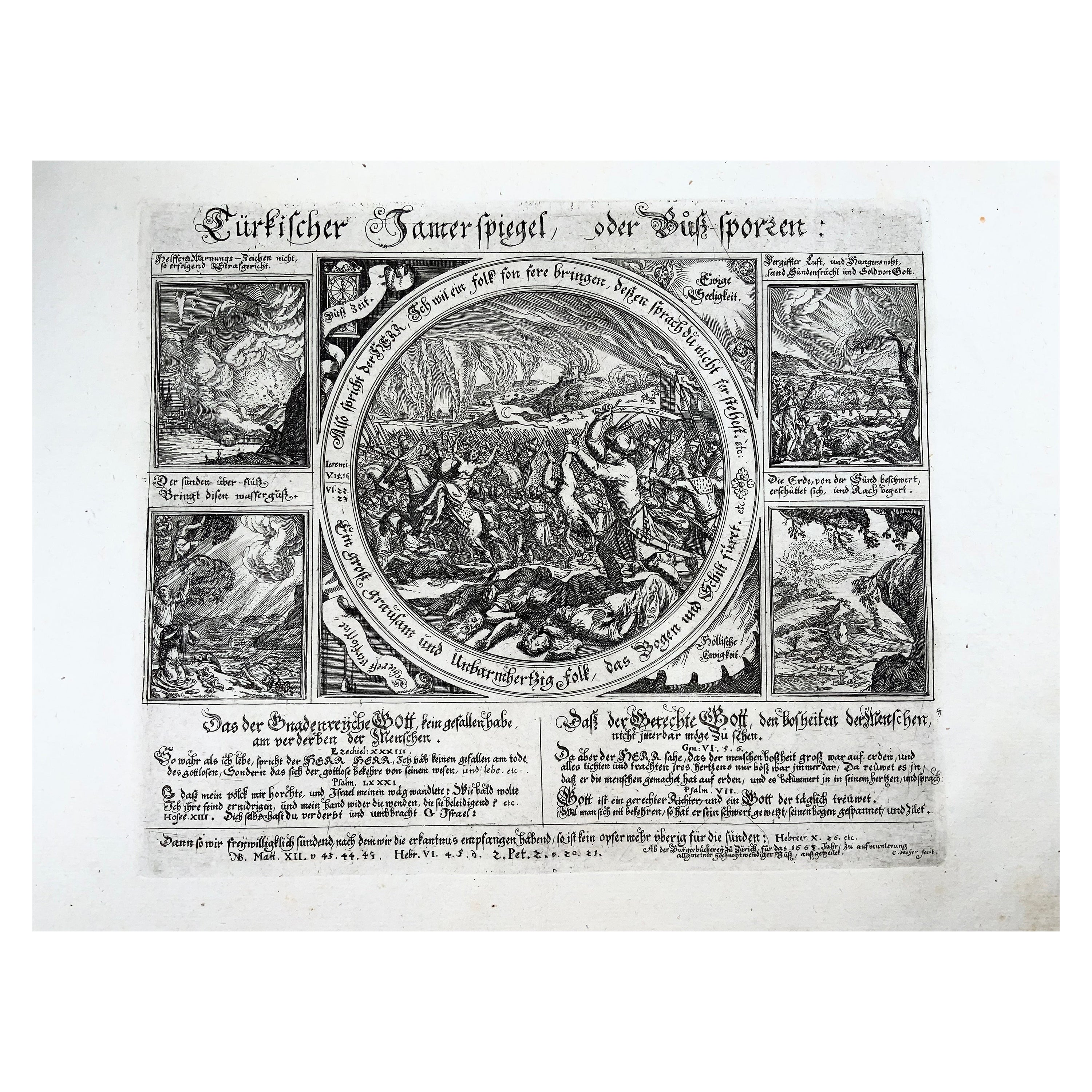 1665 Broadside, Conrad Meyer, “Türkischer Jamerspiegel” Turkish Ottoman Wars For Sale