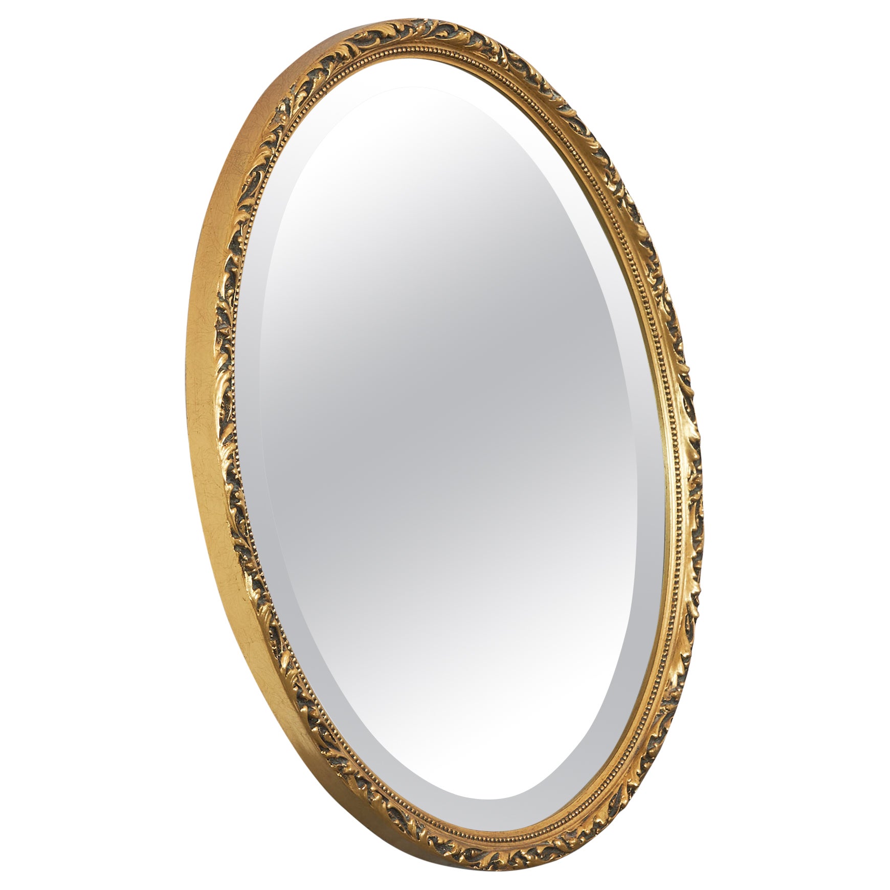 Oval Mirror in Gold Painted Wood 1960s For Sale
