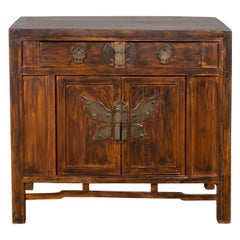 Antique Side Cabinet with Large Butterfly on Doors