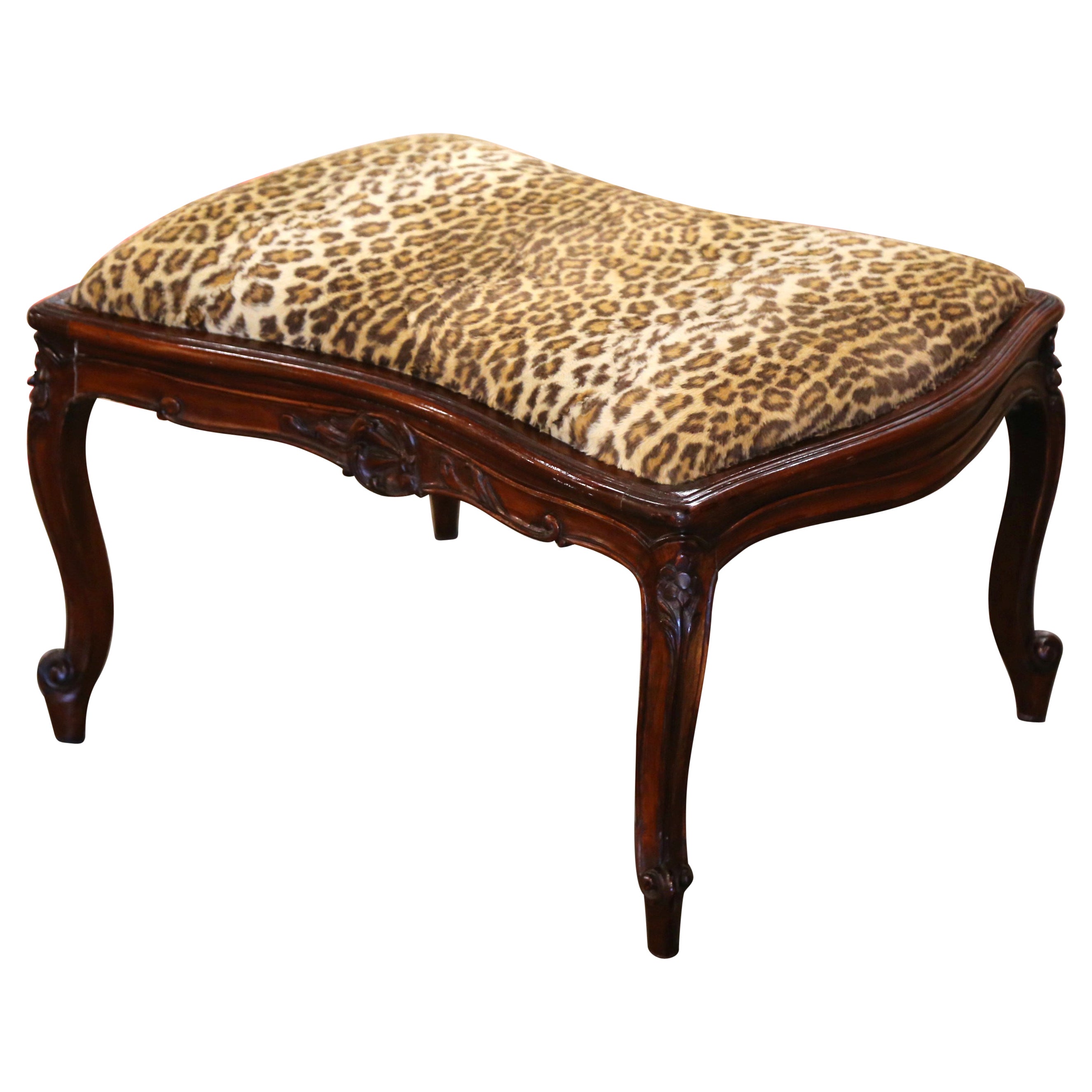 Early 20th Century French Louis XV Carved Walnut with Faux Fur Upholstery  For Sale