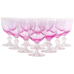 Service de gobelets de bar en cristal rose glacé du milieu du siècle / 10 personnes