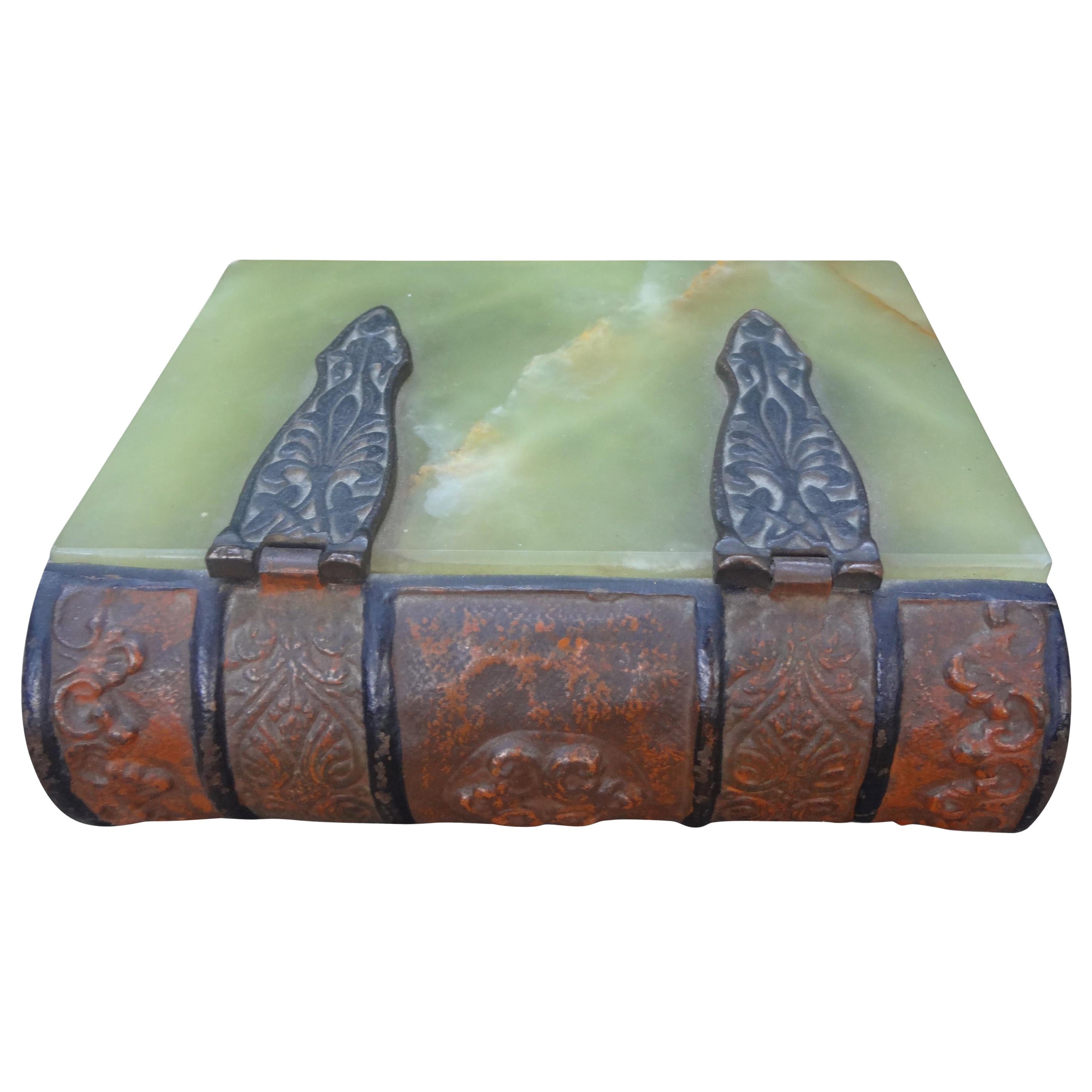 Antique Austrian Alabaster and Gilt Metal Book Box For Sale
