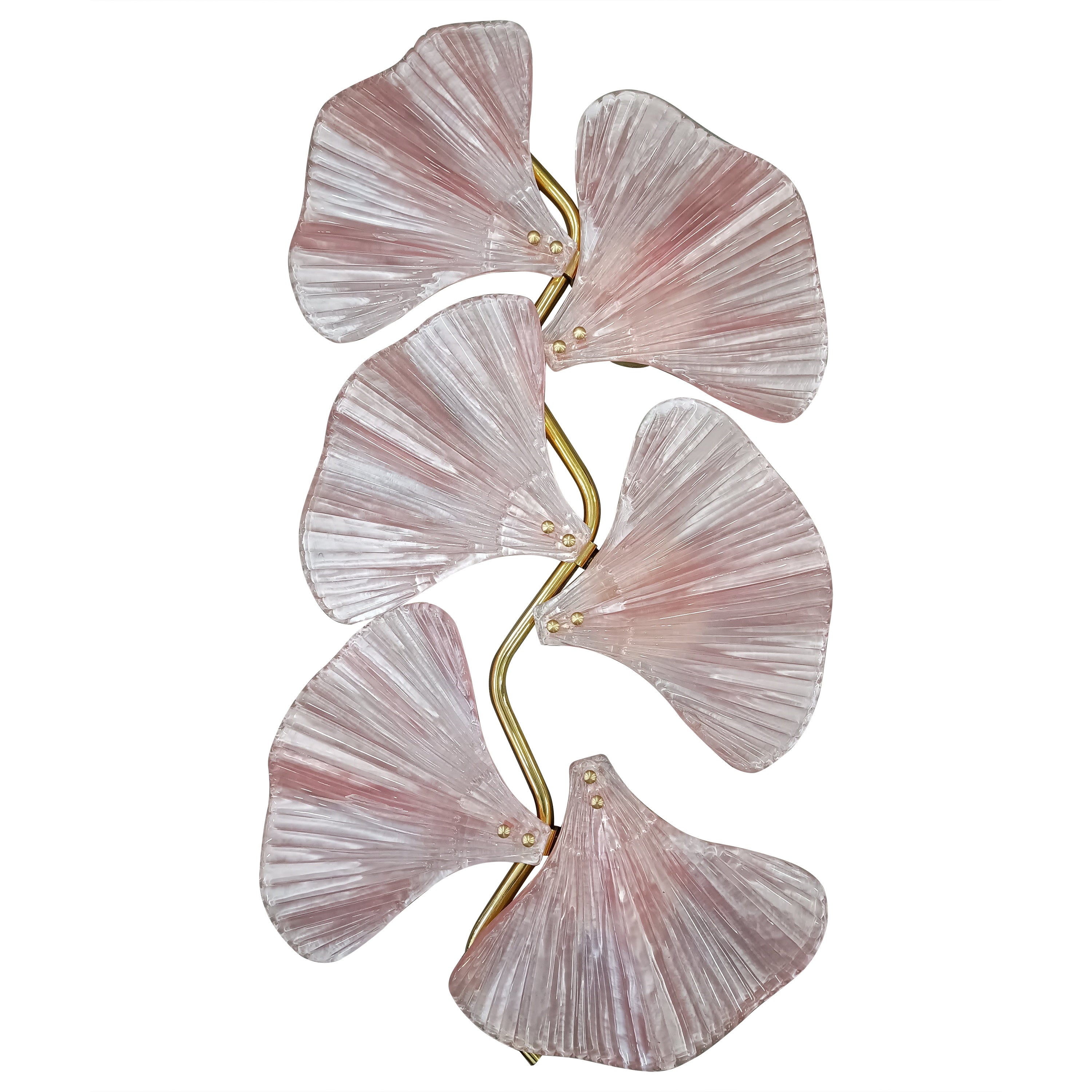 Murano Art Glass and Brass Pink Color Wall Light, 1990 For Sale