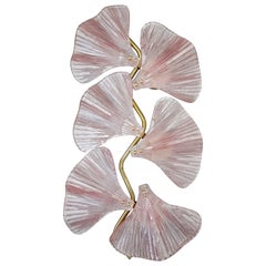 Retro Murano Art Glass and Brass Pink Color Wall Light, 1990