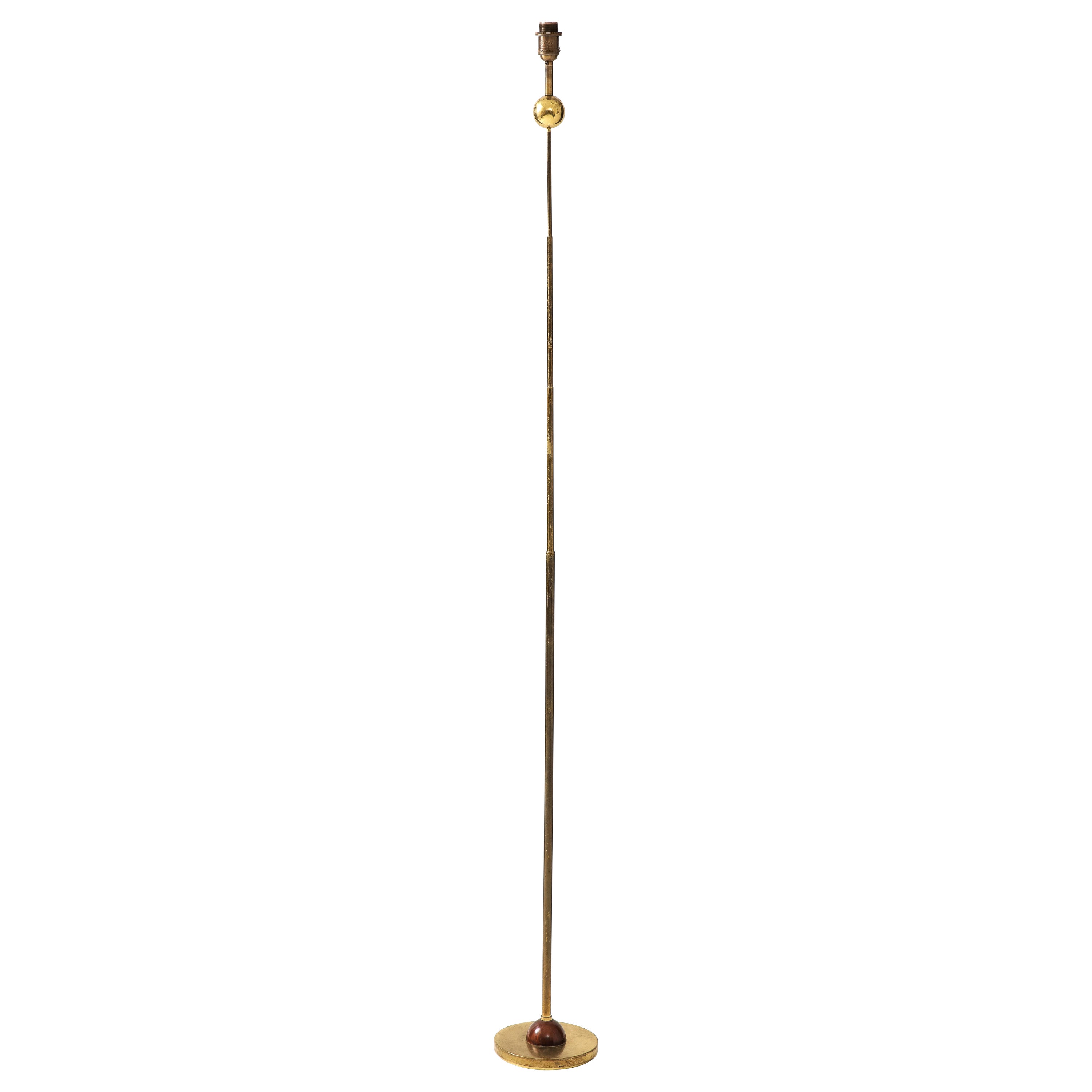 Modernist Gilt Bronze Floor Lamp with Copper Accents, Italy, 1980s For Sale