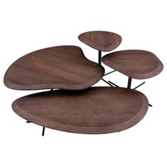 Pante Coffee Table in Walnut Wood Finish and Black Legs, Set of 4