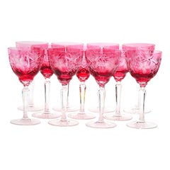 Set of 2 Cranberry Cut to Clear Bohemian Cased Glass Wine Goblets —  East2West Furniture