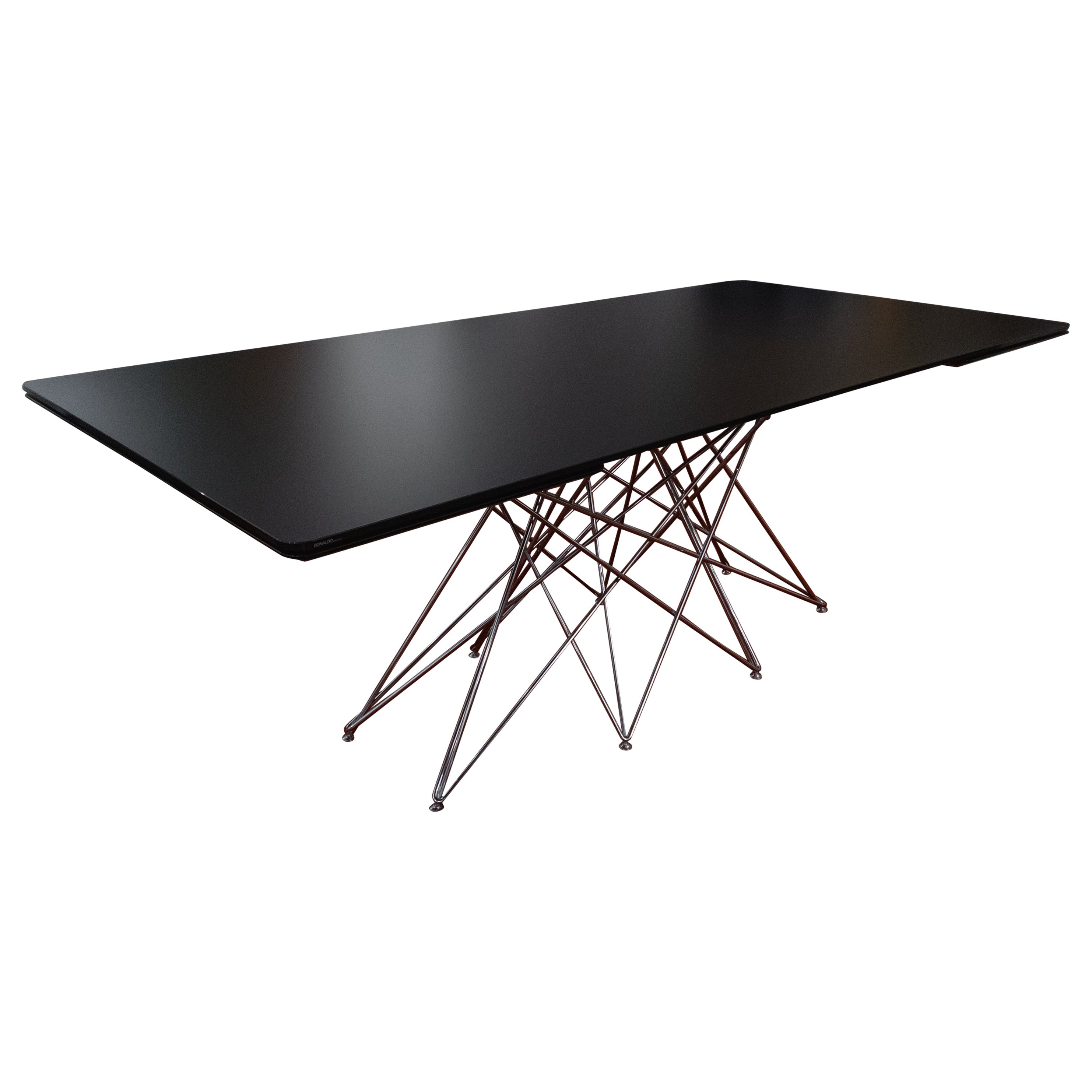 Table de salle à manger à rallonge octogonale italienne en verre fumé avec base en métal chromé