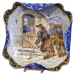 Antique 19th Century French Hand Painted Porquier Beau Faience Dish from Quimper