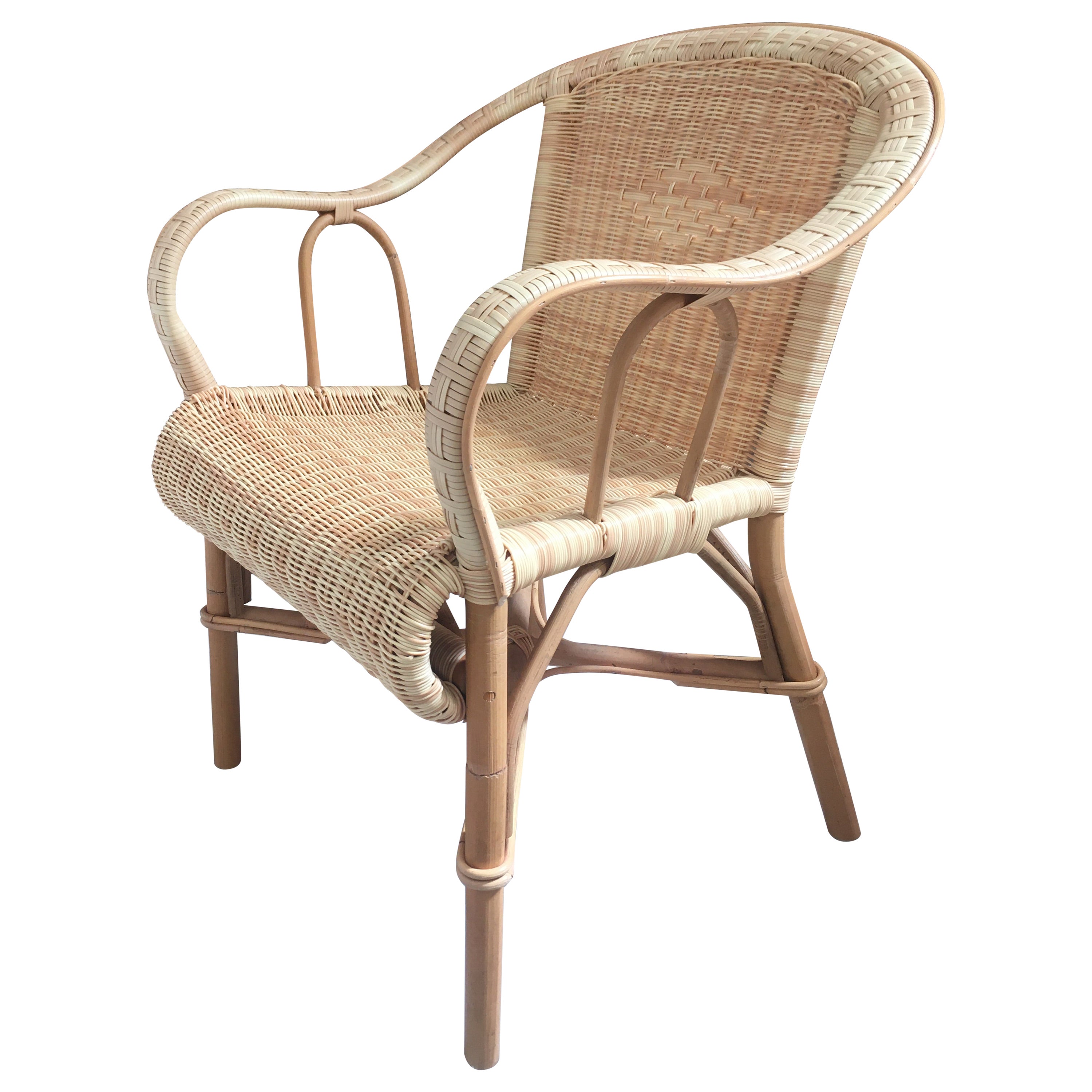 French 1900s Design Bistro Rattan and Braided Resin Rattan Effect Outdoor Chair For Sale