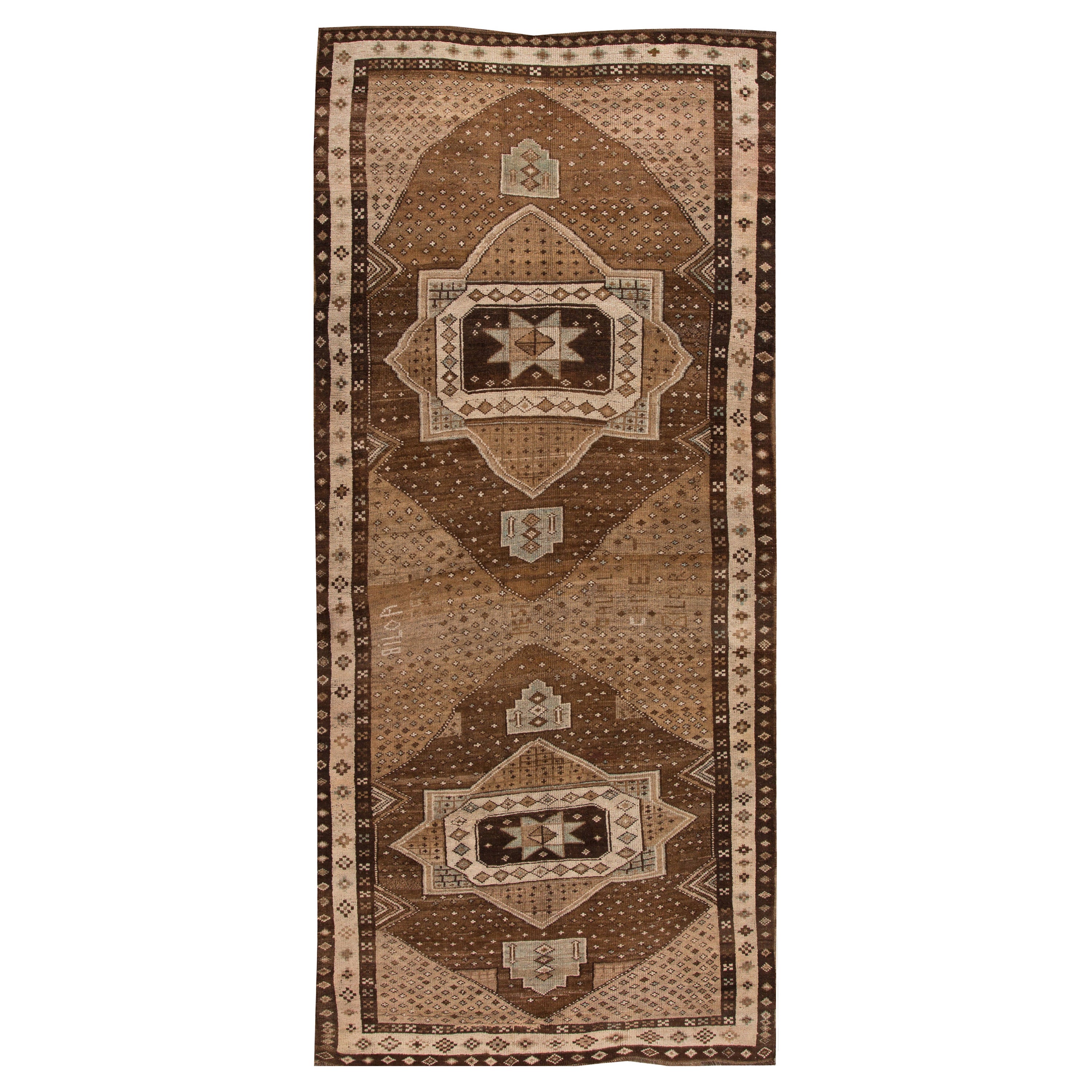 Brown Vintage Turkish Anatolian Handmade Geometric Designed Wool Rug For Sale