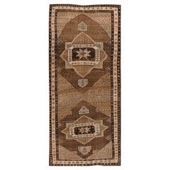 Brown Vintage Turkish Anatolian Handmade Geometric Designed Wool Rug