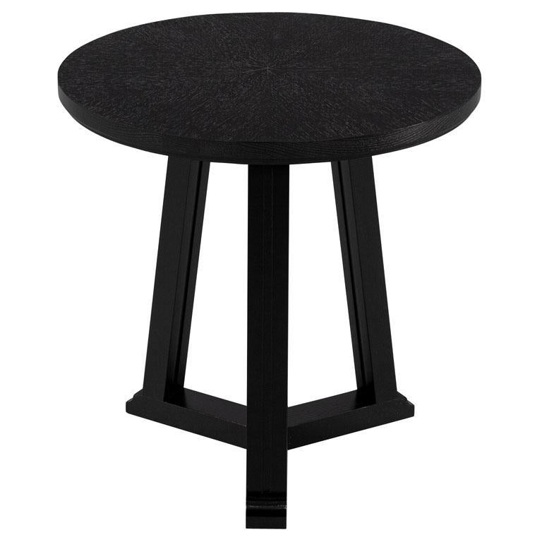 Round Oak Side Table in Cerused Black Finish For Sale