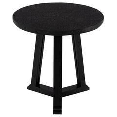 Round Oak Side Table in Cerused Black Finish