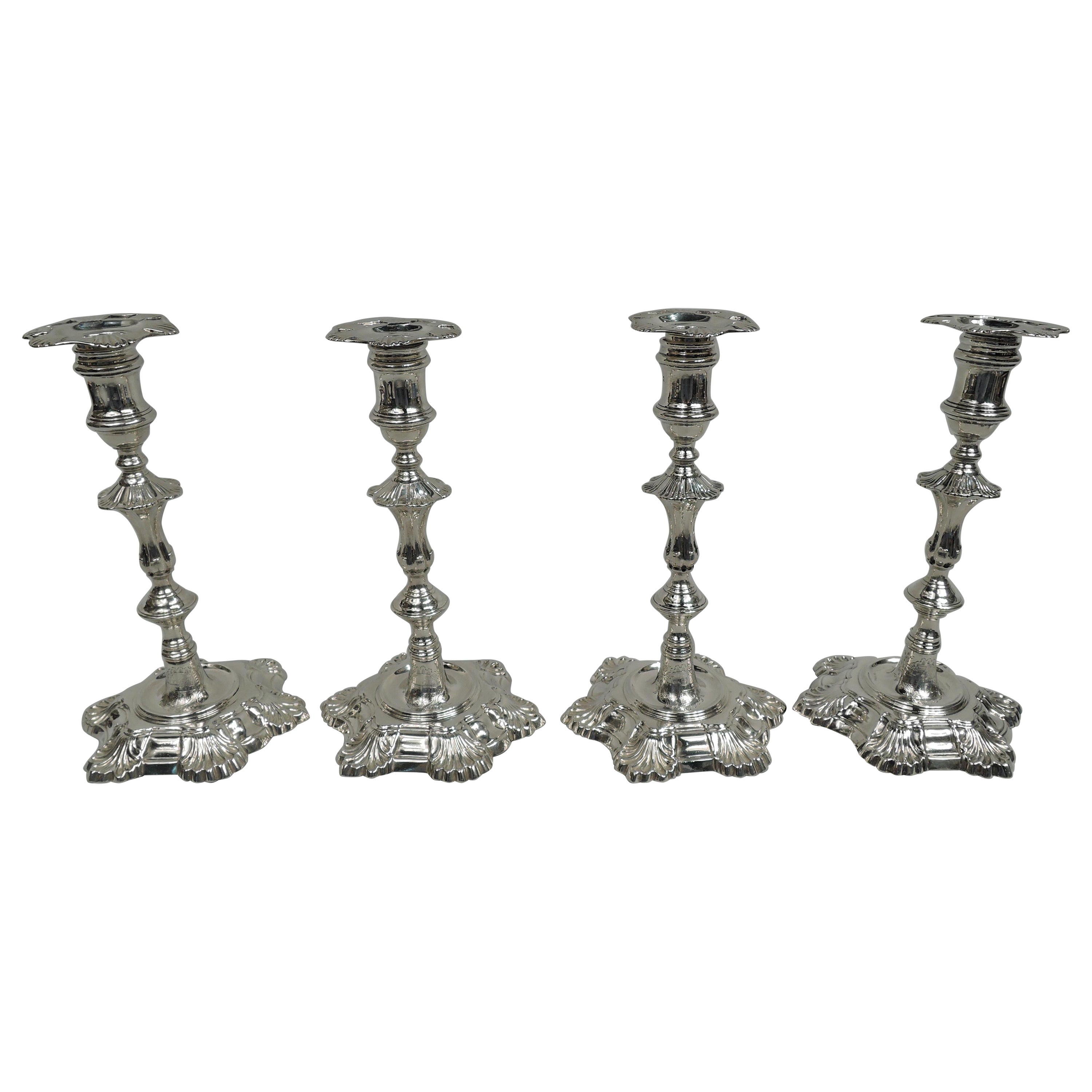 Set of 4 English Georgian 6-Shell Candlesticks by Morison