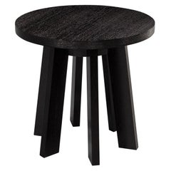 Round Oak Side Table in Black Cerused Finish