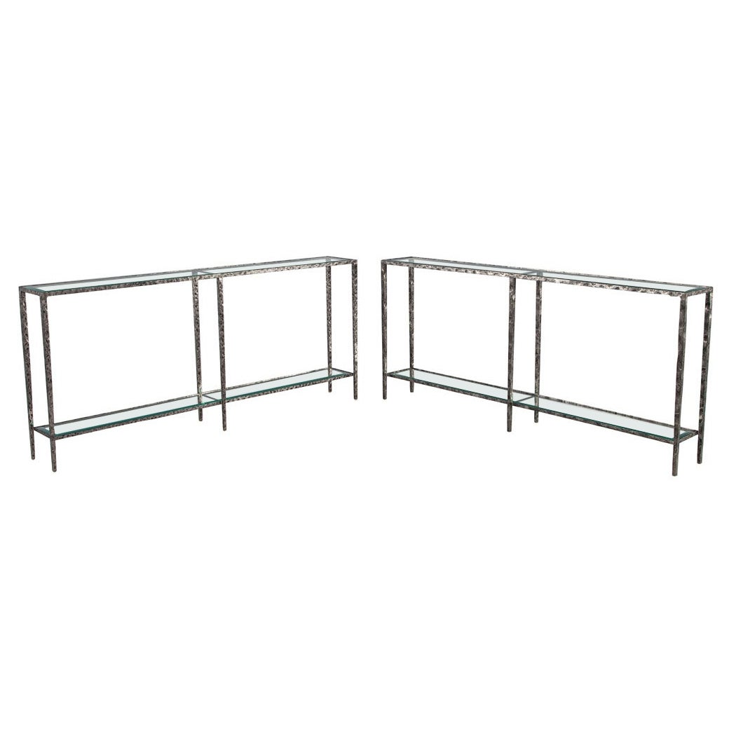 Pair of Modern Metal Console Tables with Hammered Details by Maitland-Smith