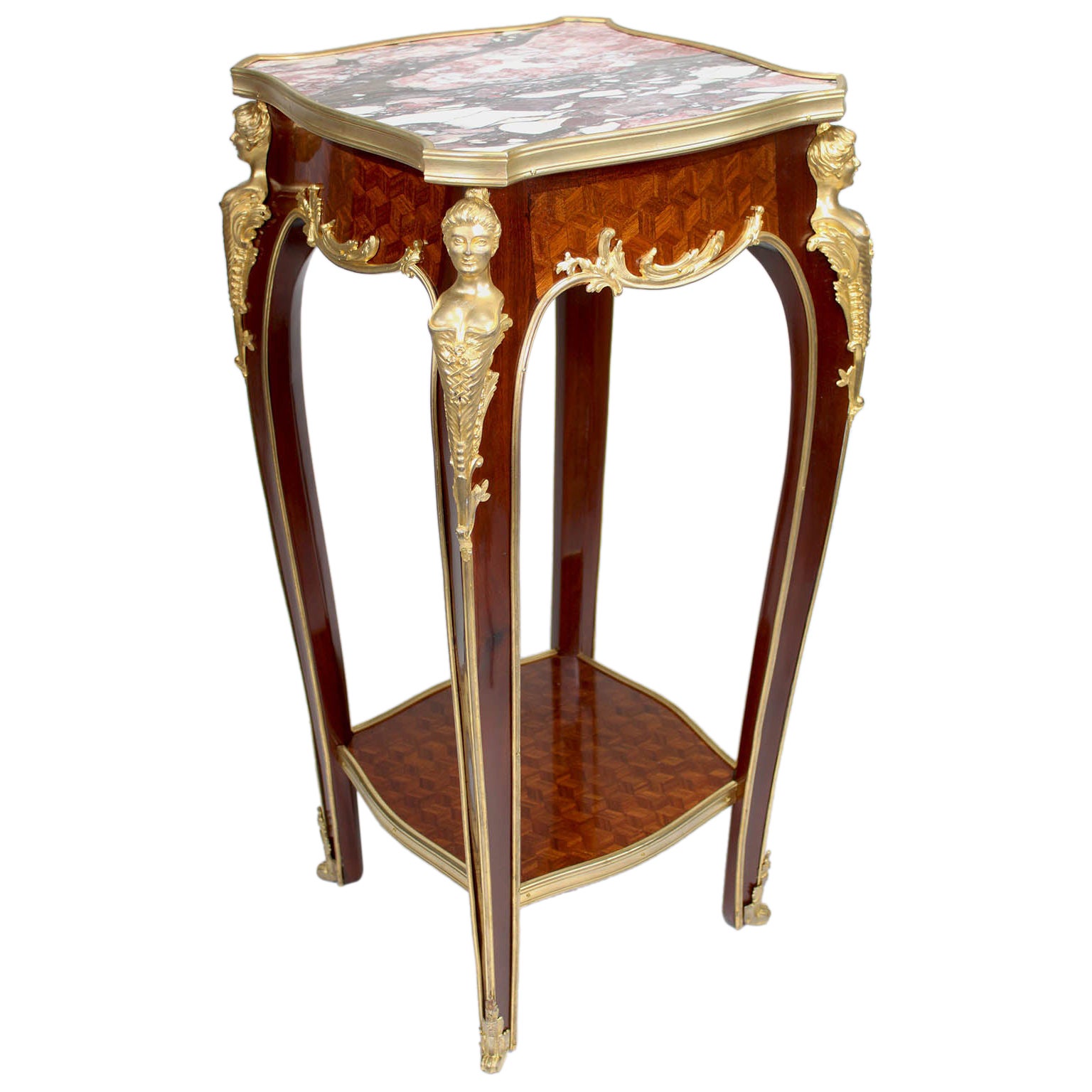 French Louis XV Style Mahogany & Ormolu Mounted Side Table by Francois Linke For Sale