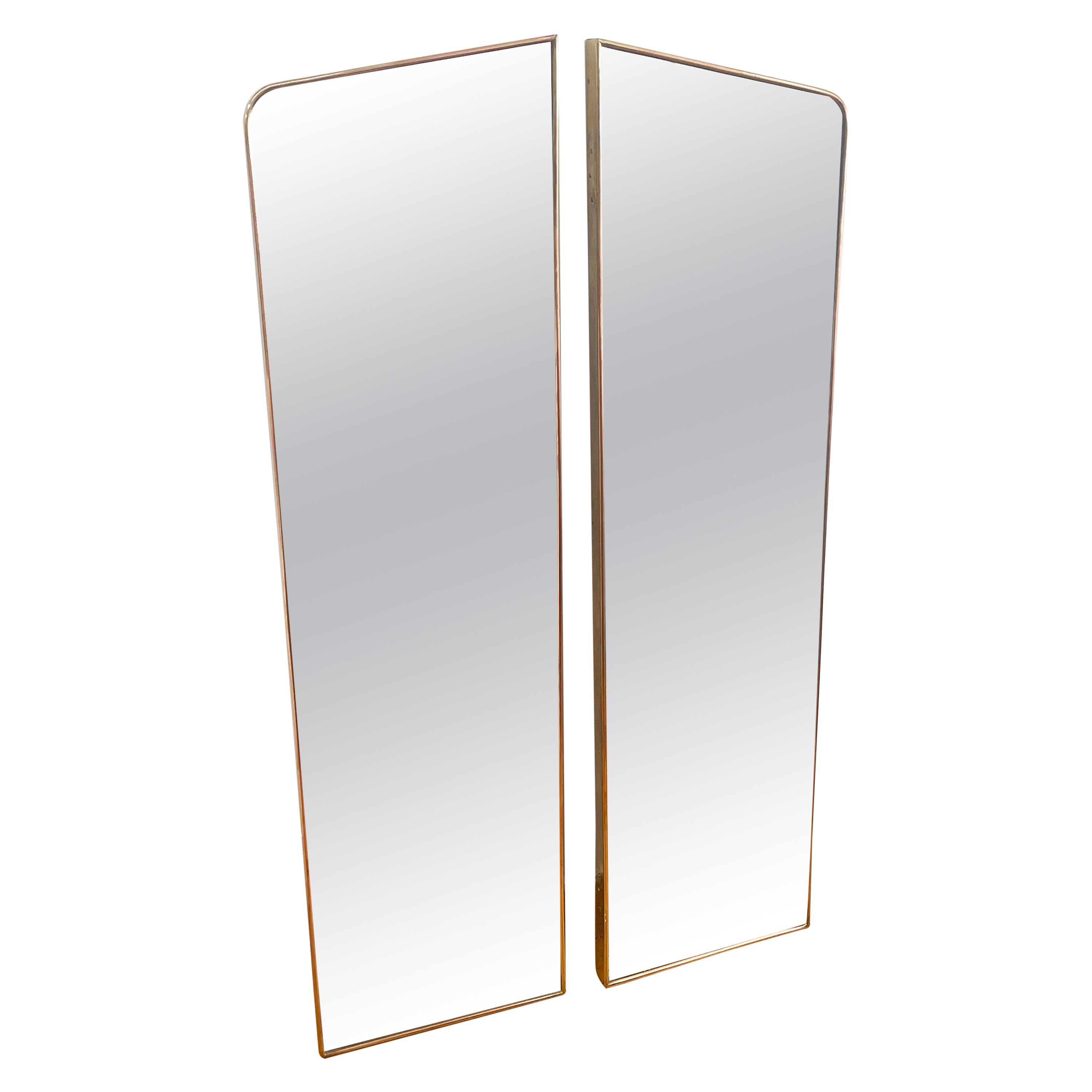 Pair of Large Italian Mid Century Brass Frame Wall Mirrors 1950s