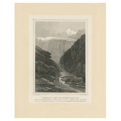 Antique Lithograph on Chine Collé of the Source of the Back Rhine, Graubünden