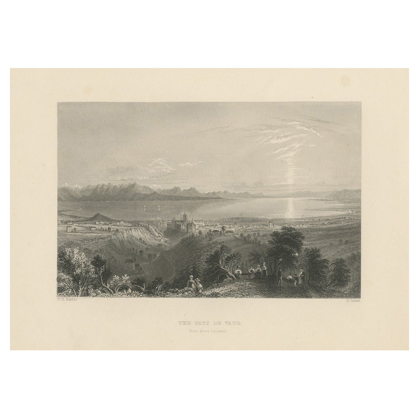 Antique Print of of Vaud, from Lausanne, Switzerland For Sale