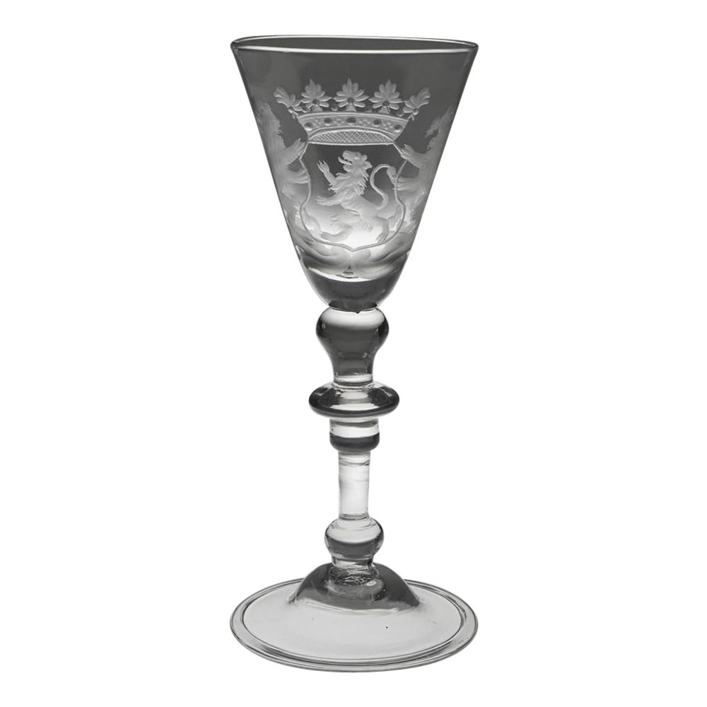 Dutch Armorial Engraved Light Baluster Goblet - County of Holland, c1755 For Sale
