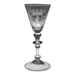 Antique Dutch Armorial Engraved Light Baluster Goblet - County of Holland, c1755