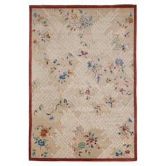 Rug & Kilim’s Chinese Style Art Deco Rug in Beige with Colorful Florals