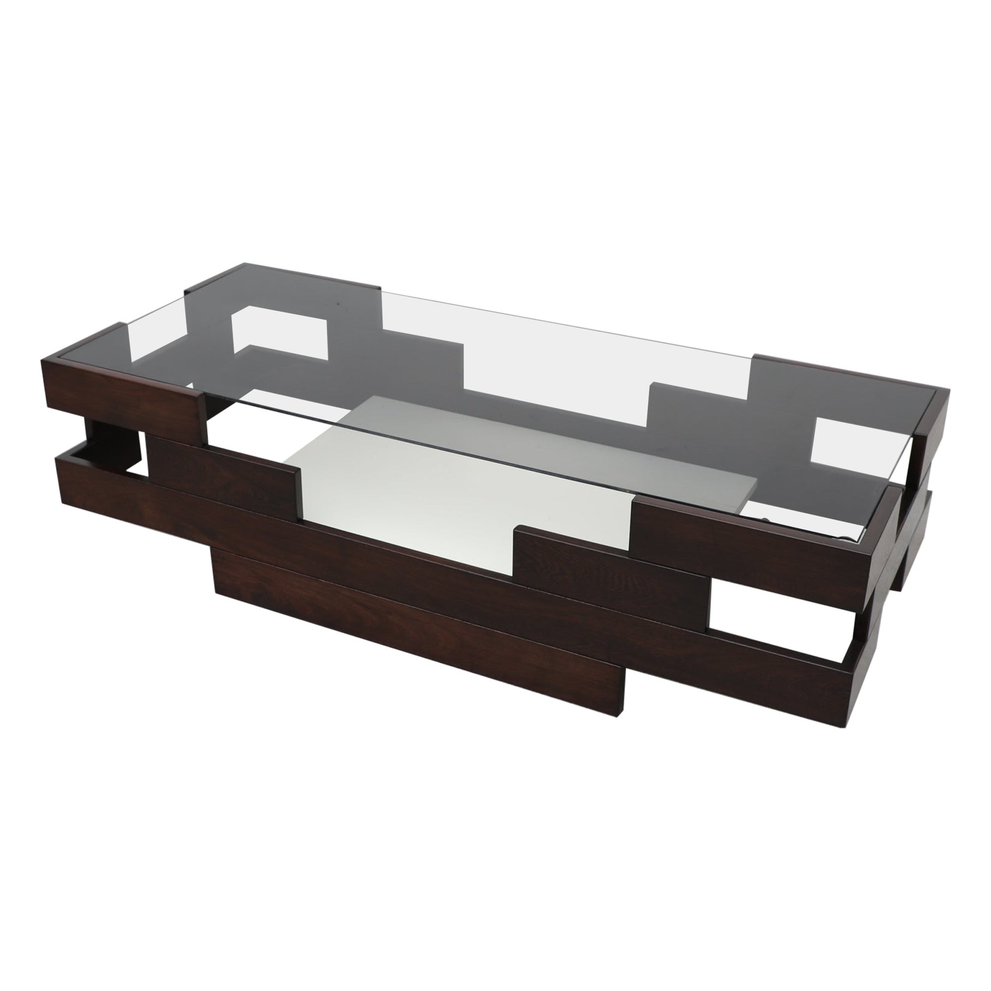 Mid-Century Frattini Inspired Wenge, White Laminate & Smoked Glass Coffee Table