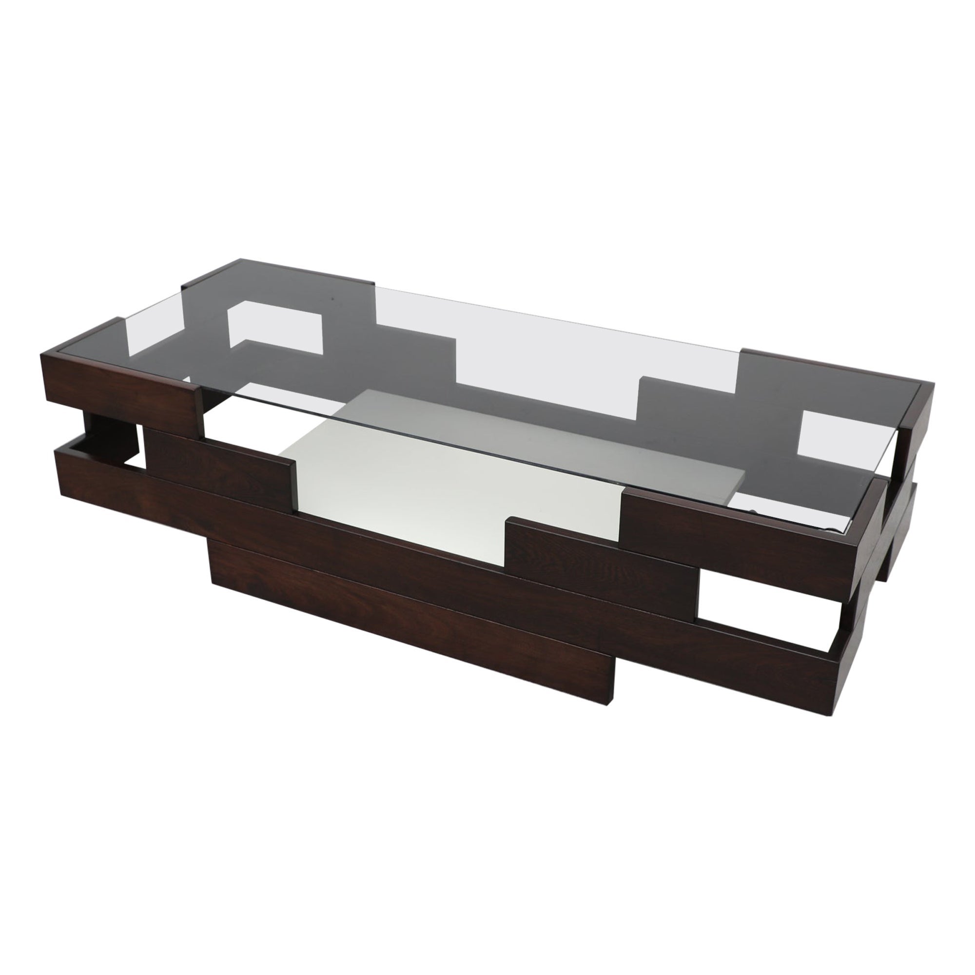 Frattini-inspirierter Couchtisch aus Wenge, weißem Laminat und Rauchglas aus der Mitte des Jahrhunderts