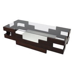 Frattini-inspirierter Couchtisch aus Wenge, weißem Laminat und Rauchglas aus der Mitte des Jahrhunderts
