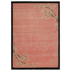 Rug & Kilim’s Chinese Style Art Deco Rug in Pink & Black with Floral Patterns