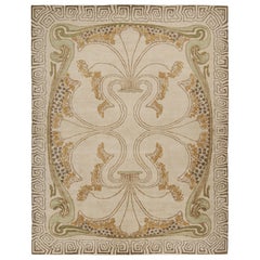 Rug & Kilim’s French Style Art Deco Rug in Cream & Gold Geometric Patterns