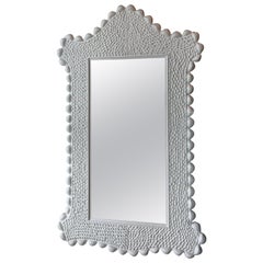 Retro Palm Beach Faux Shell Seashell Carved Wall Mirror Newly Lacquered White