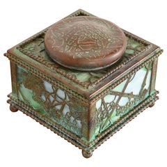 Tiffany Studios New York Grapevine Bronze and Slag Glass Inkwell