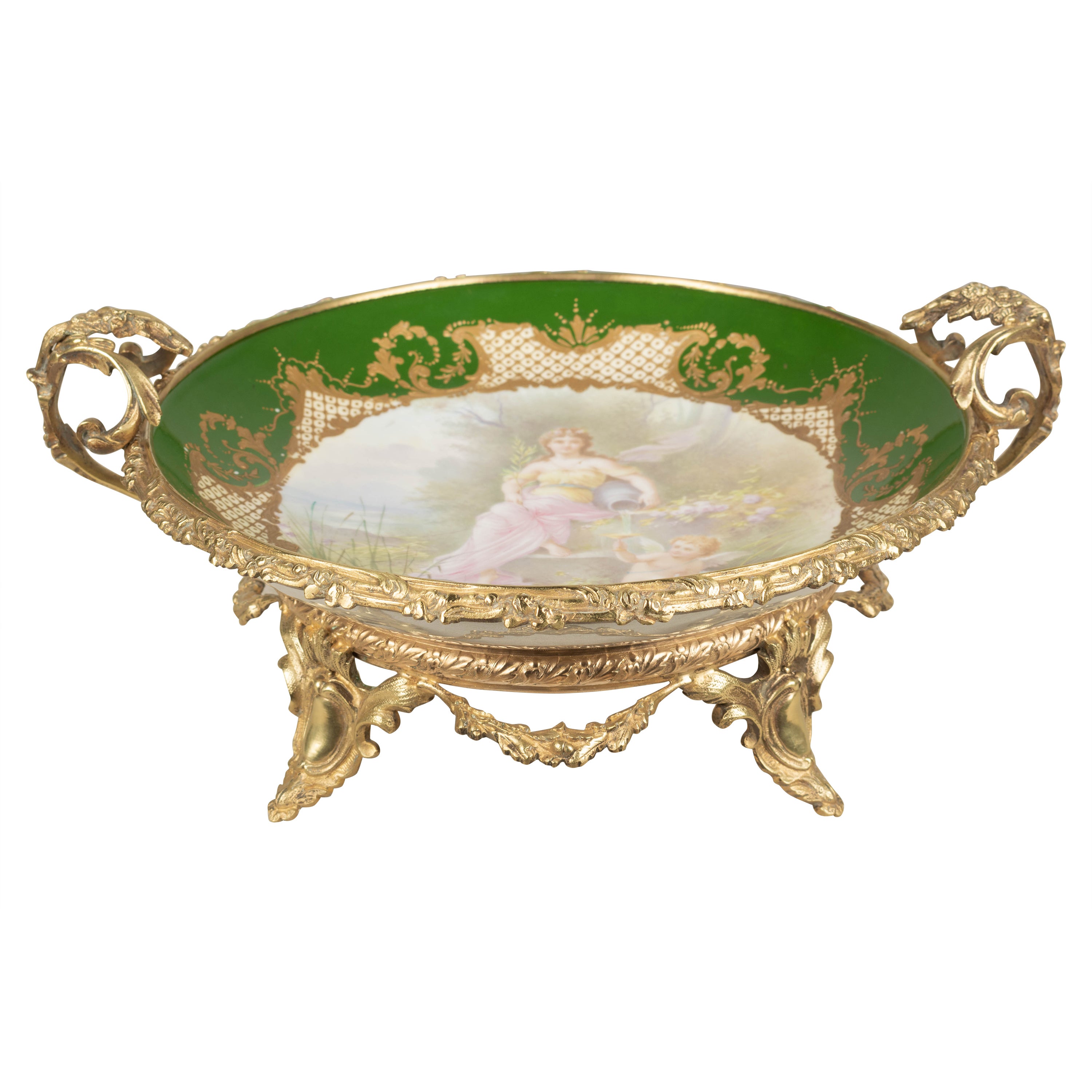 Coupe de centre de table en porcelaine de Sèvres ornée de bronze doré du 19e siècle
