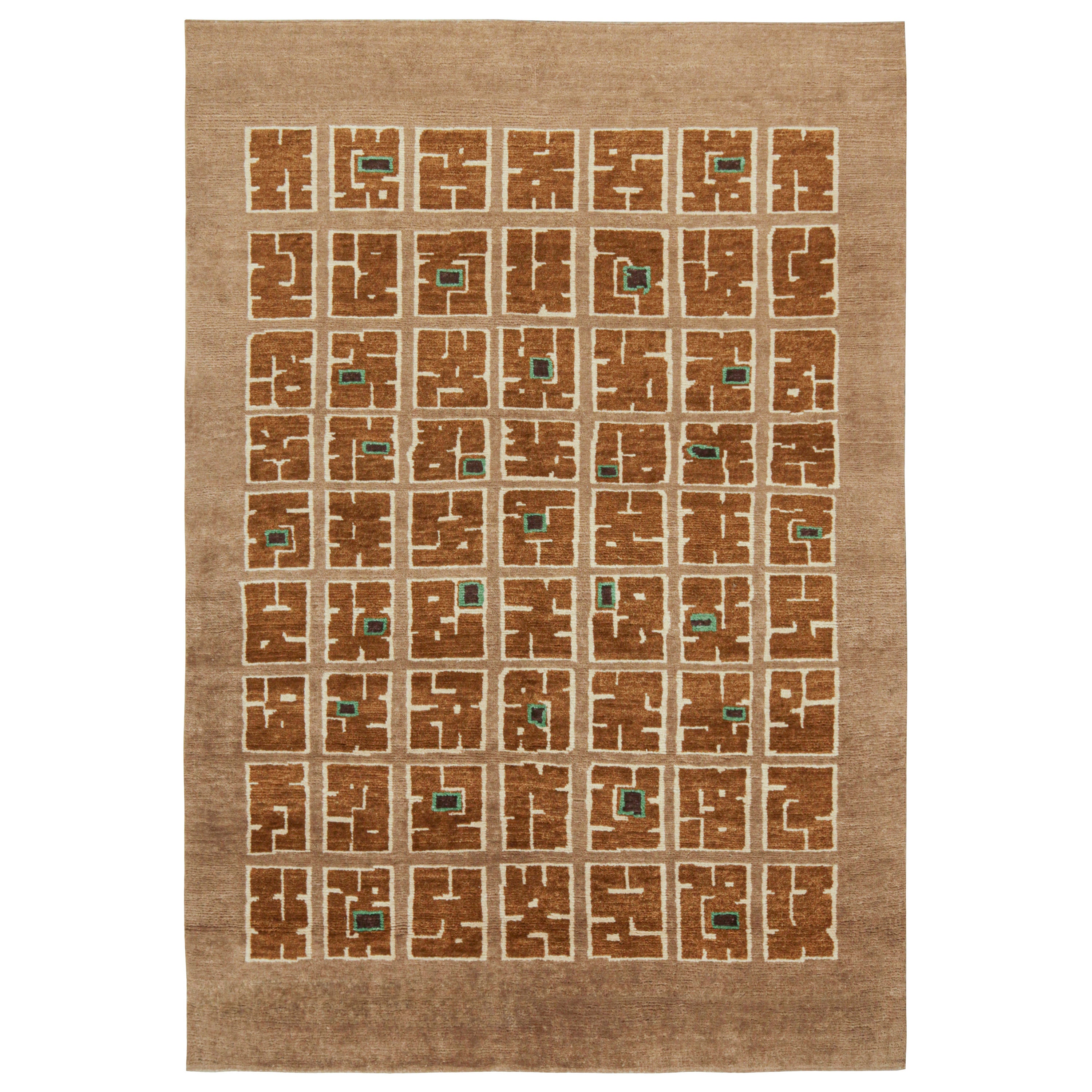 Rug & Kilim’s French Style Art Deco Rug in Tones of Brown with Patterns For Sale